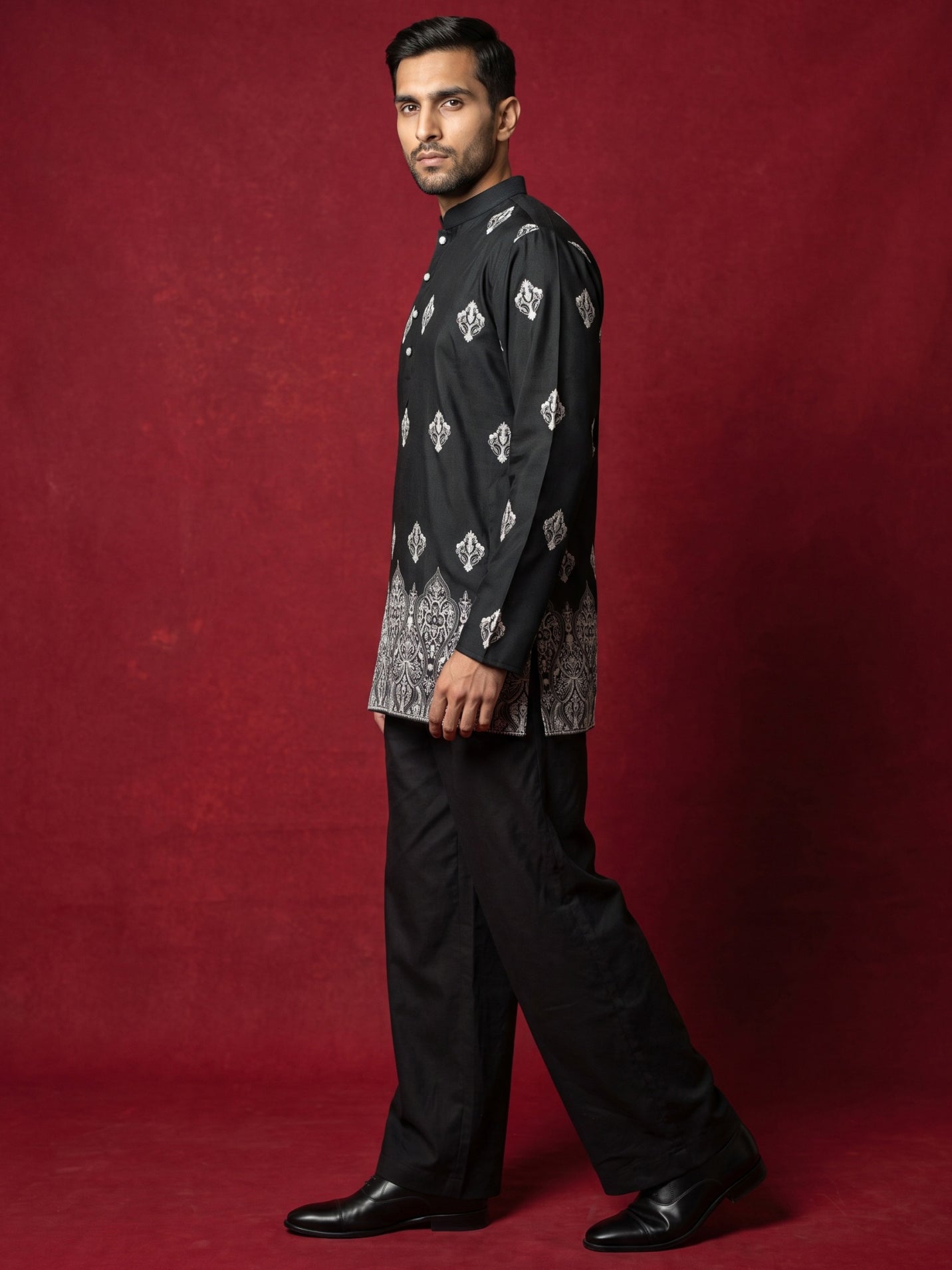 Cotton Blend Ethnic Printed Kurta With Korean Pants ( 65KP PJ11B 5614Black )