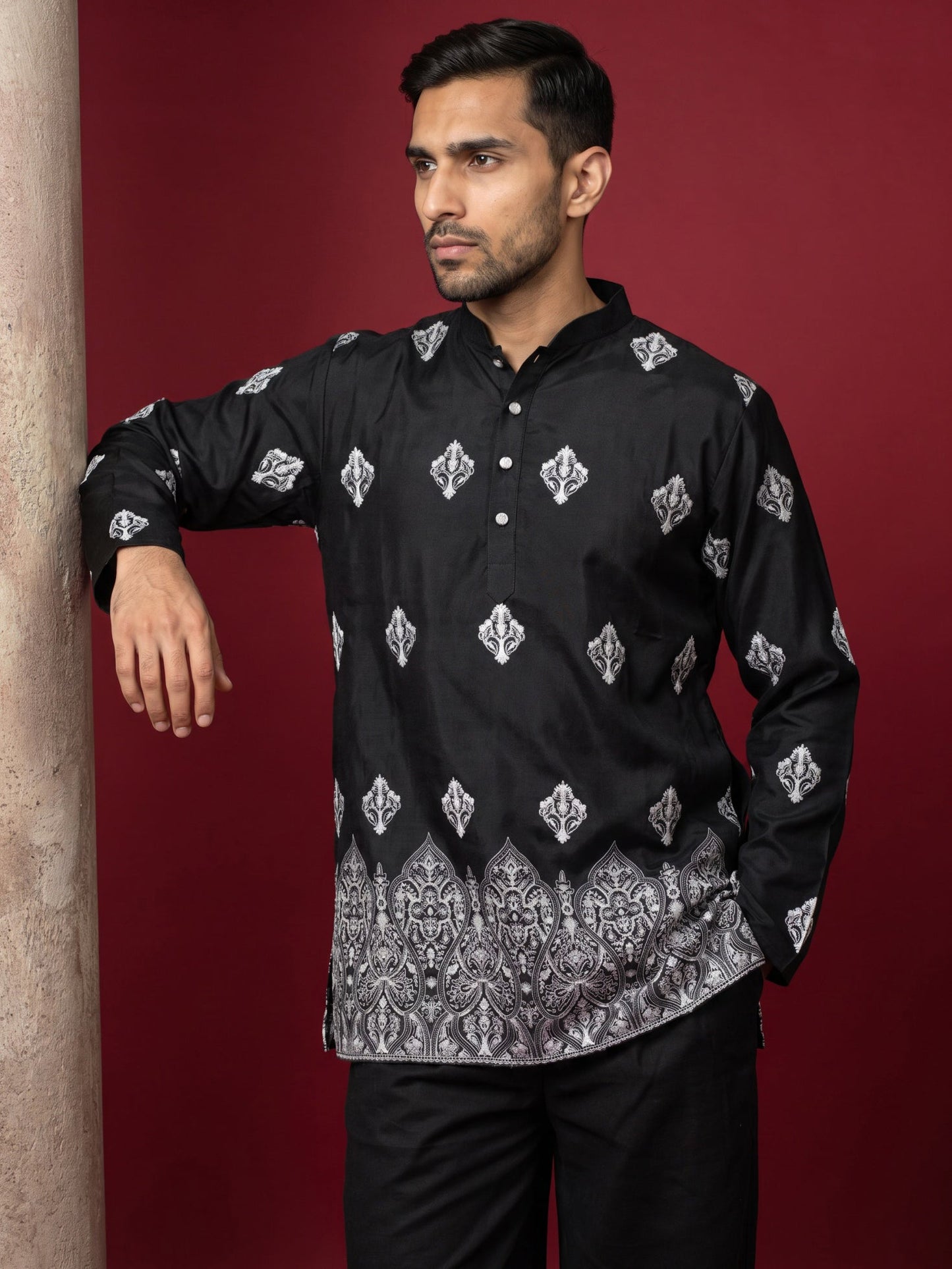 Cotton Blend Ethnic Printed Kurta With Korean Pants ( 65KP PJ11B 5614Black )