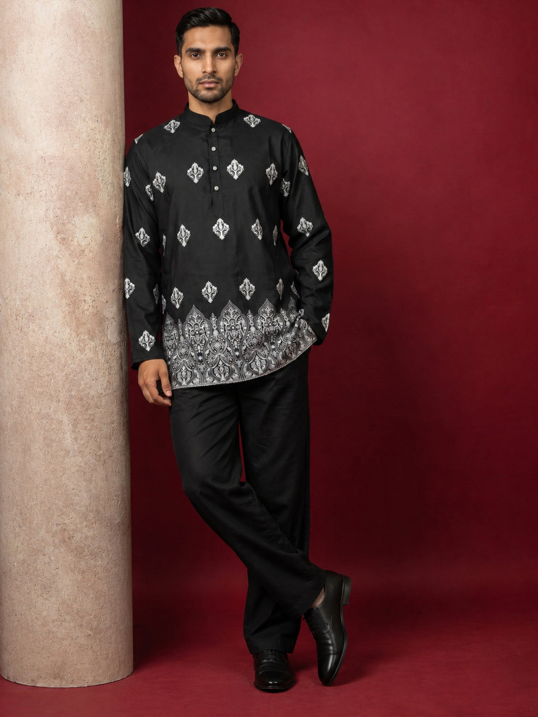 Cotton Blend Ethnic Printed Kurta With Korean Pants ( 65KP PJ11B 5614Black )