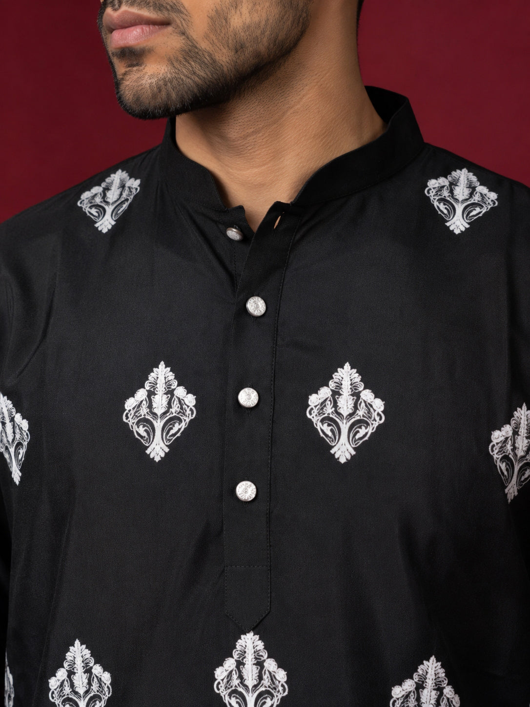 Cotton Blend Ethnic Printed Kurta With Korean Pants ( 65KP PJ11B 5614Black )