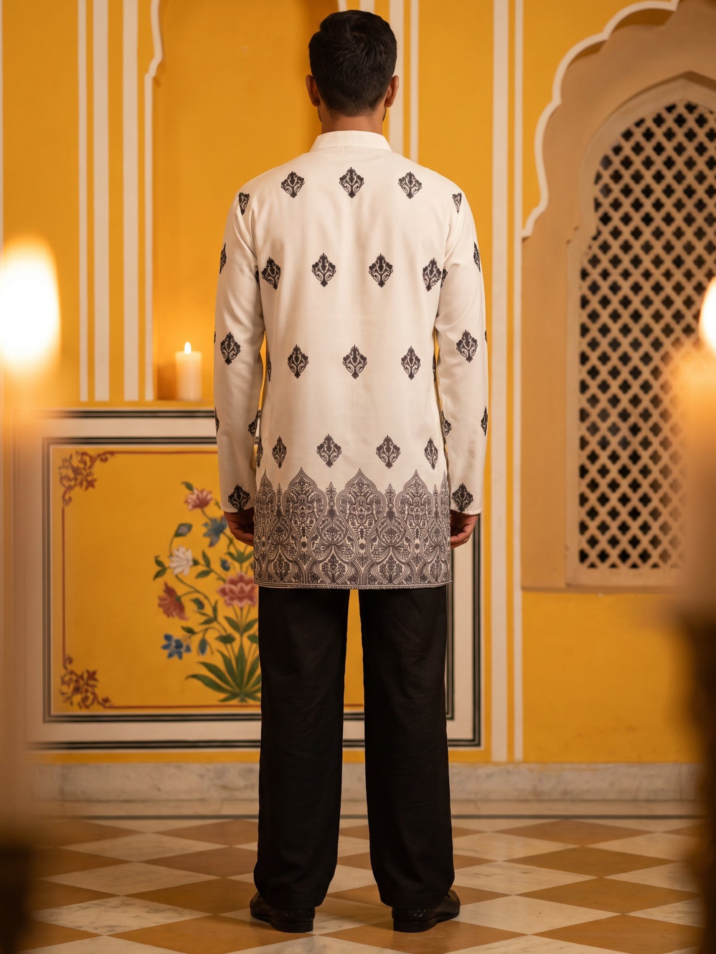 Cotton Blend Ethnic Printed Kurta With Korean Pants ( 65KP PJ11B 5614White )