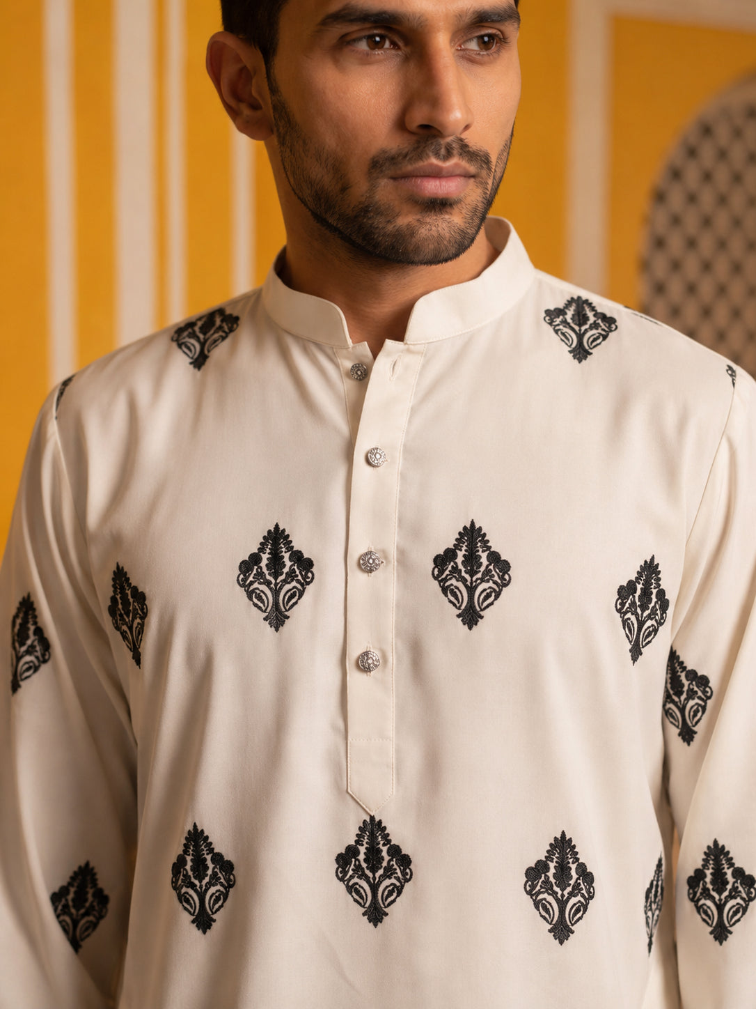 Cotton Blend Ethnic Printed Kurta With Korean Pants ( 65KP PJ11B 5614White )