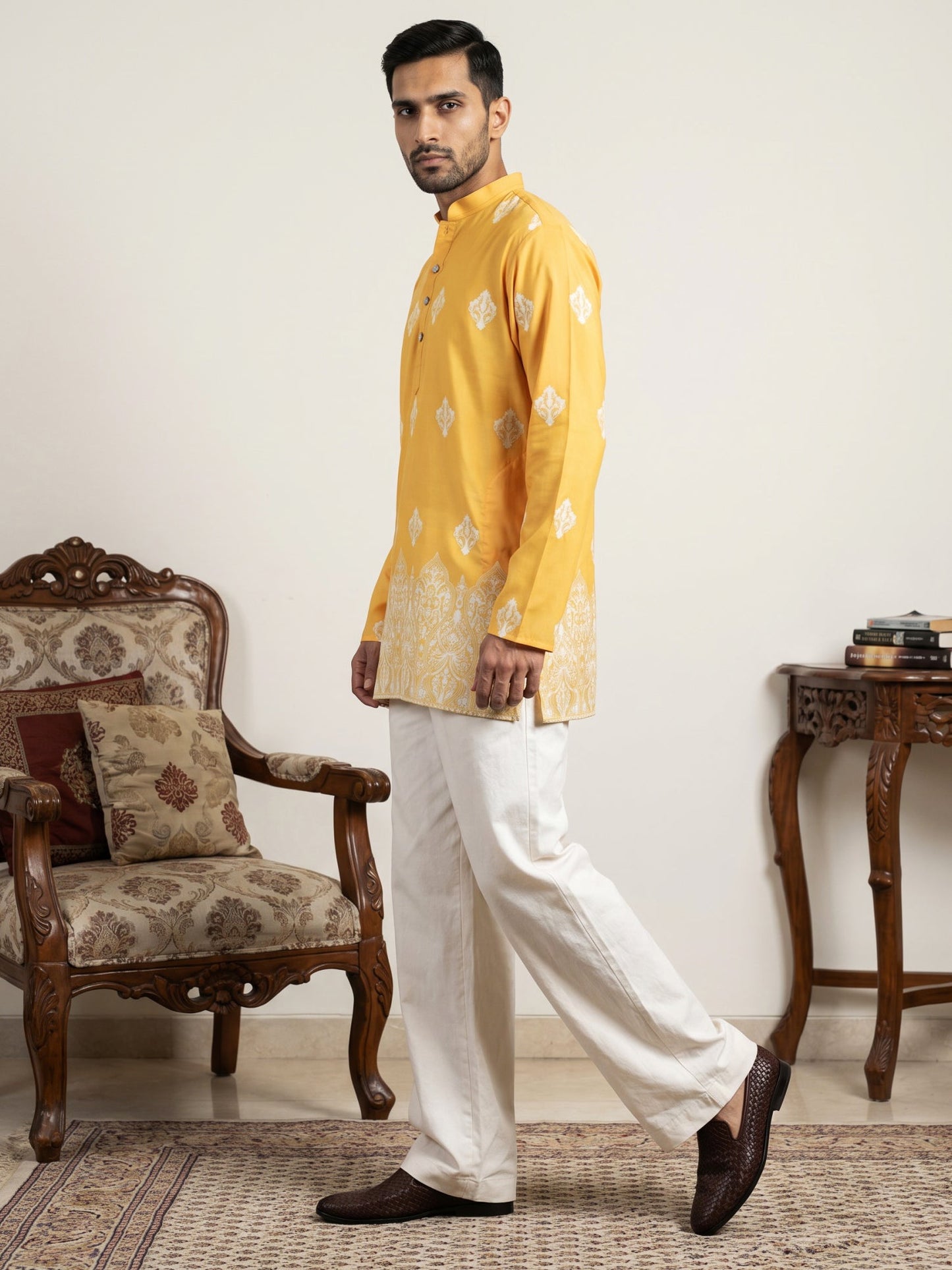 Cotton Blend Ethnic Printed Kurta With Korean Pants ( 65KP PJ11W 5614Yellow )