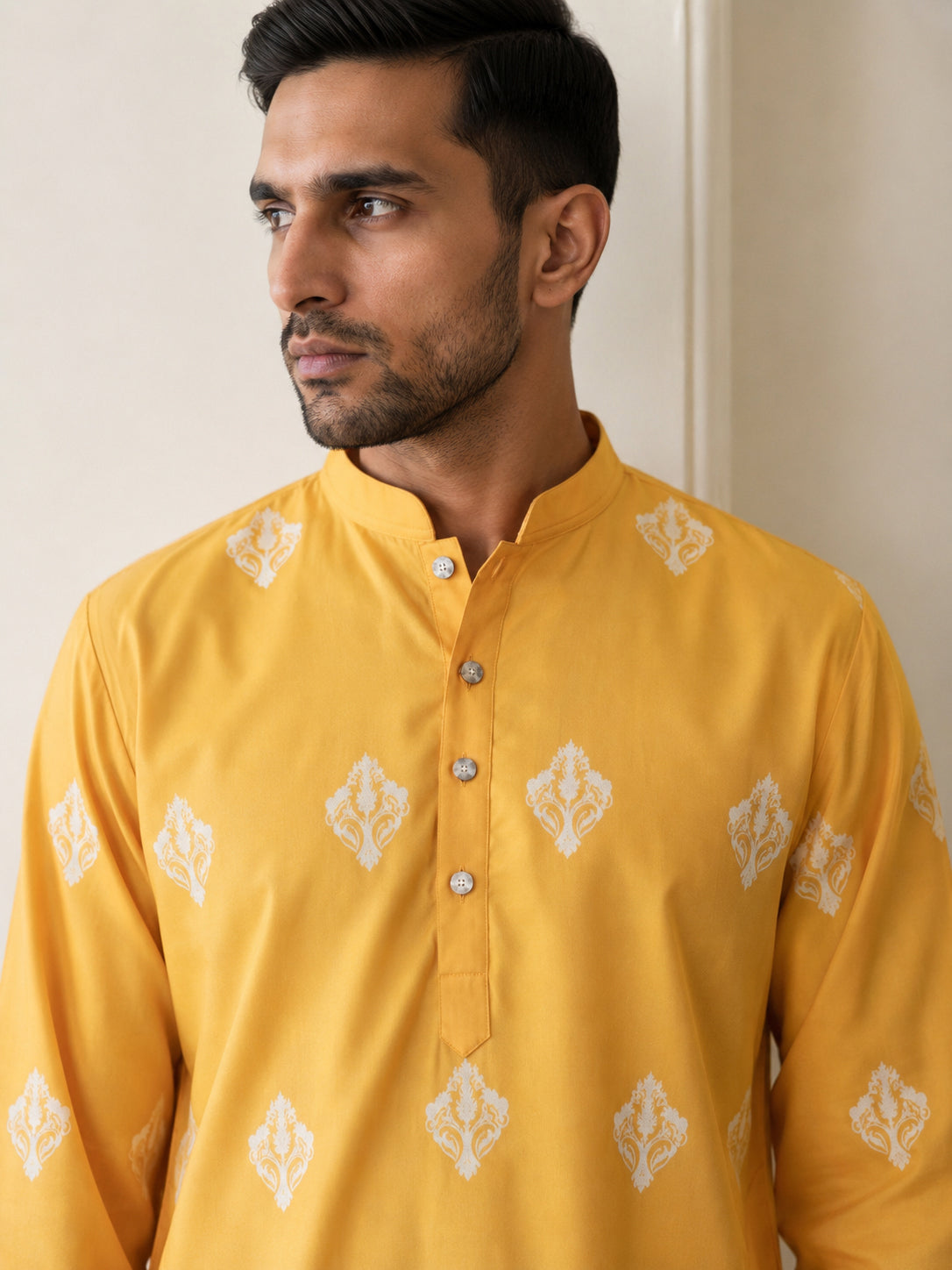 Cotton Blend Ethnic Printed Kurta With Korean Pants ( 65KP PJ11W 5614Yellow )