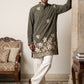 Men's Japanese Fabric Designer Embroidered Kurta With Korean Pants ( 65KP PJ11W 5615Grey )