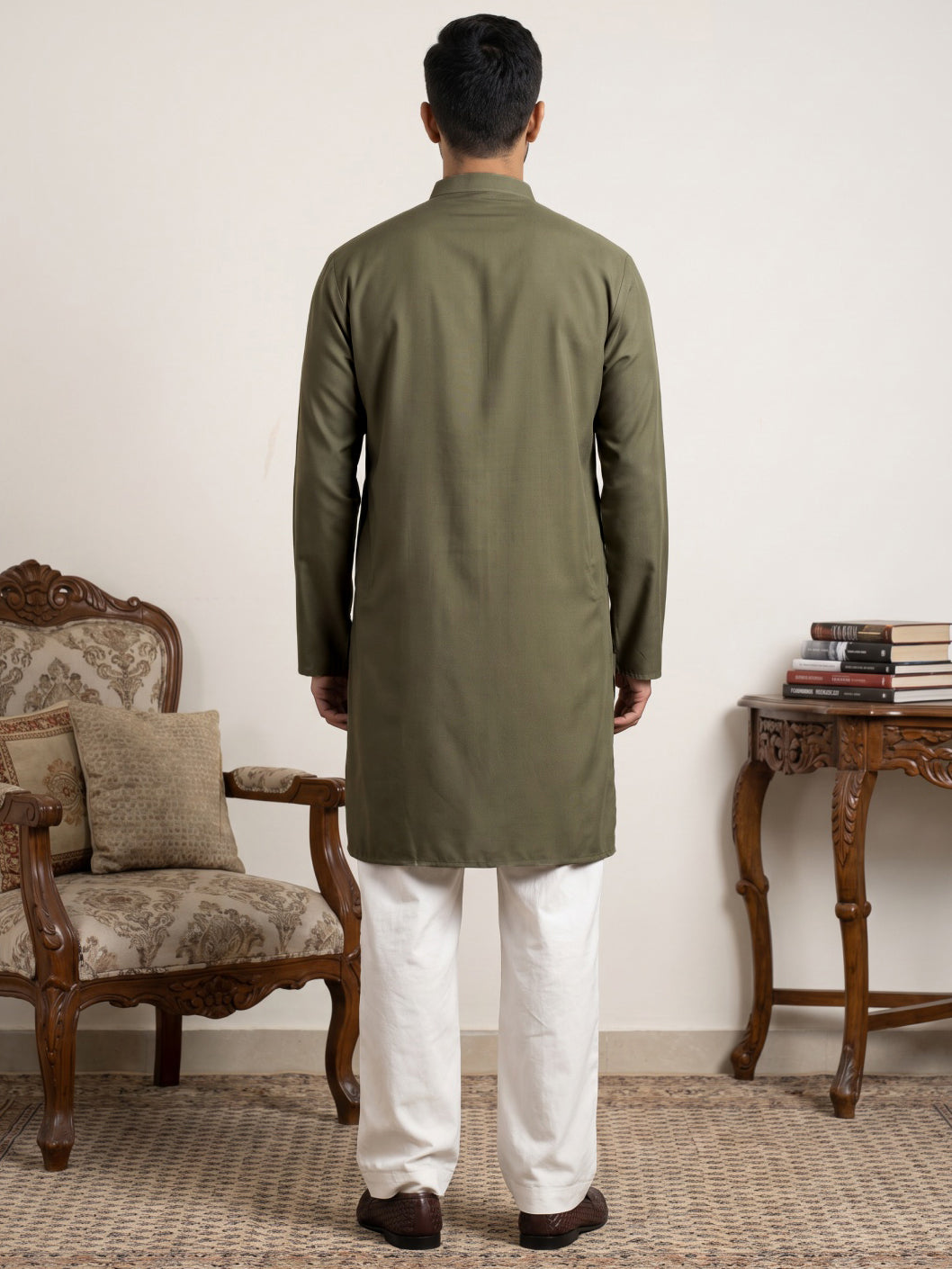 Men's Japanese Fabric Designer Embroidered Kurta With Korean Pants ( 65KP PJ11W 5615Grey )