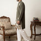 Men's Japanese Fabric Designer Embroidered Kurta With Korean Pants ( 65KP PJ11W 5615Grey )