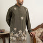 Men's Japanese Fabric Designer Embroidered Kurta With Korean Pants ( 65KP PJ11W 5615Grey )