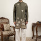 Men's Japanese Fabric Designer Embroidered Kurta With Korean Pants ( 65KP PJ11W 5615Grey )