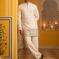 Japanese Fabric Ethnic Embroidered Kurta With Korean Pants for Men ( 65KP PJ11W 5616Cream )
