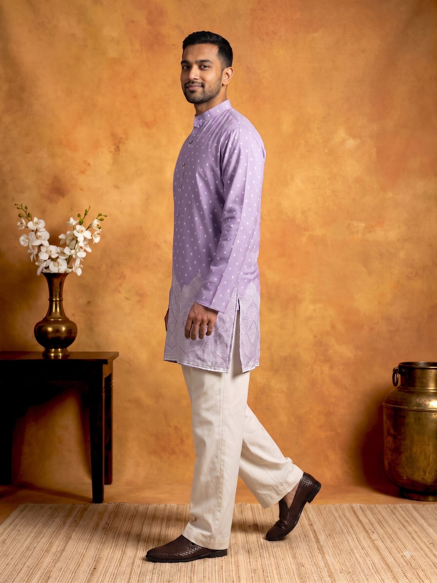 Printed Cotton Blend Kurta Korean Pants Set ( 65KP PJ11W 5622Purple )