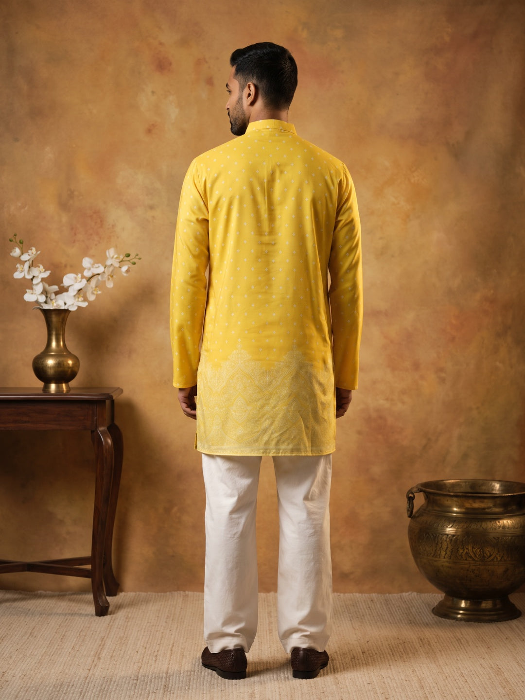 Printed Cotton Blend Kurta Korean Pants Set ( 65KP PJ11W 5622Yellow )