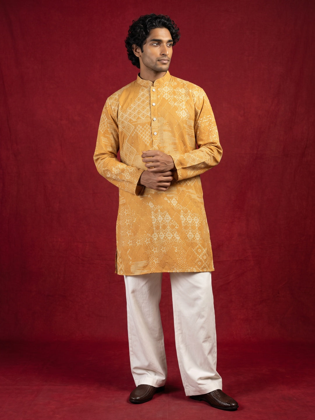 Printed Cotton Blend Kurta with Korean Pants ( 65KP PJ11W 5624Mustard )