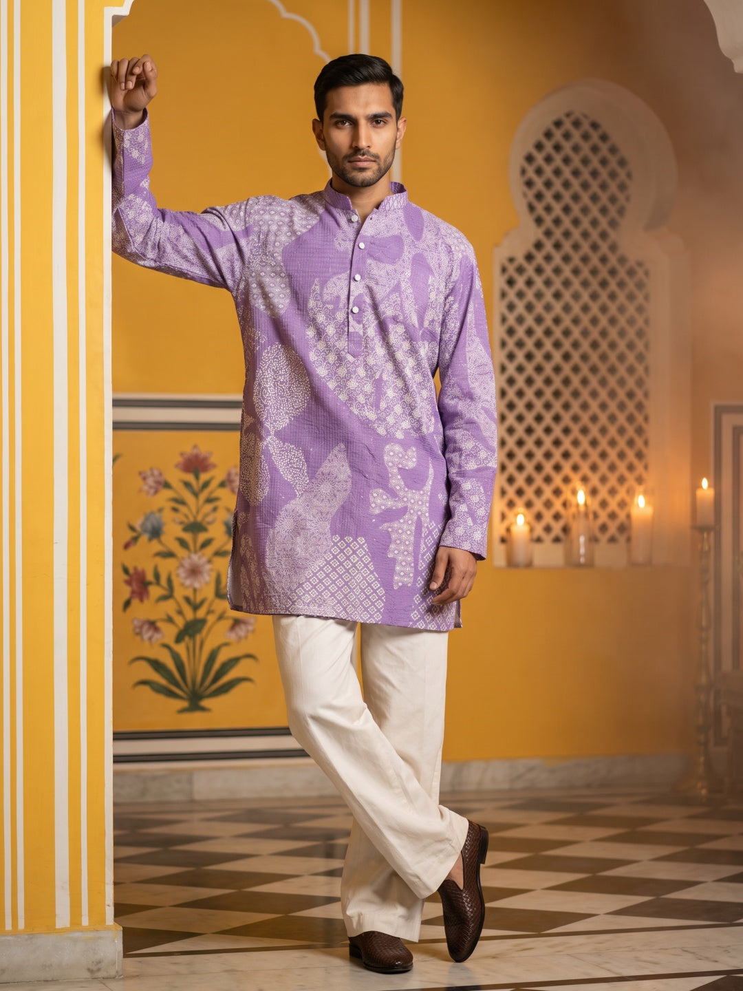 Printed Cotton Blend Kurta with Korean Pants ( 65KP PJ11W 5624Purple )