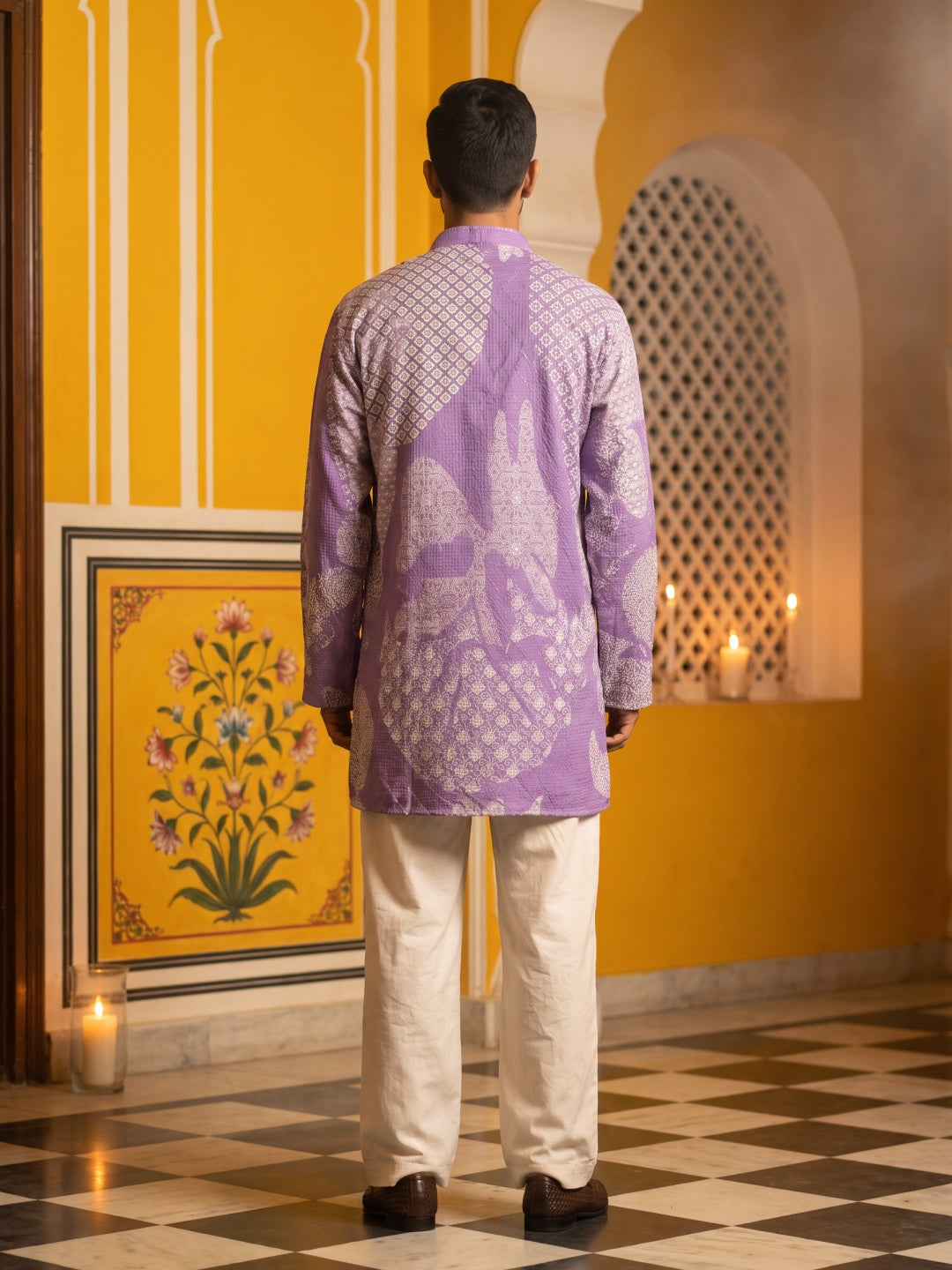 Printed Cotton Blend Kurta with Korean Pants ( 65KP PJ11W 5624Purple )