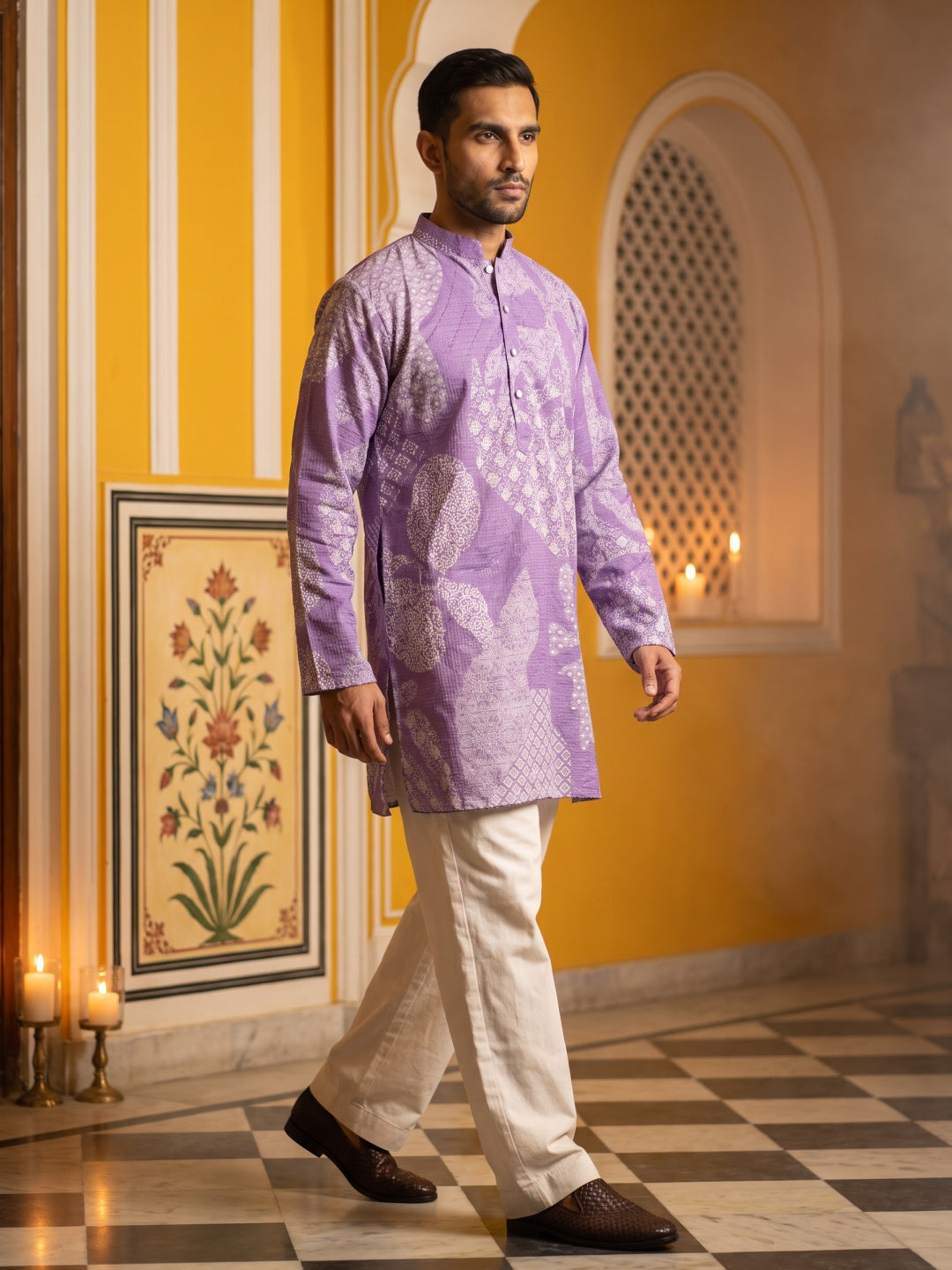 Printed Cotton Blend Kurta with Korean Pants ( 65KP PJ11W 5624Purple )