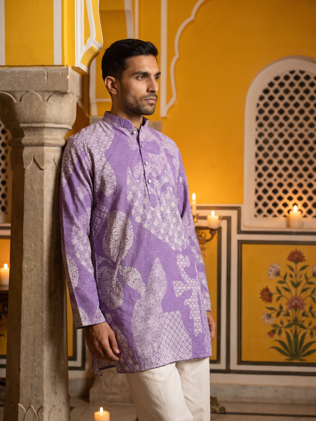 Printed Cotton Blend Kurta with Korean Pants ( 65KP PJ11W 5624Purple )