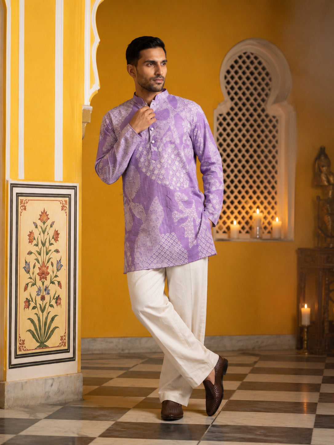 Printed Cotton Blend Kurta with Korean Pants ( 65KP PJ11W 5624Purple )