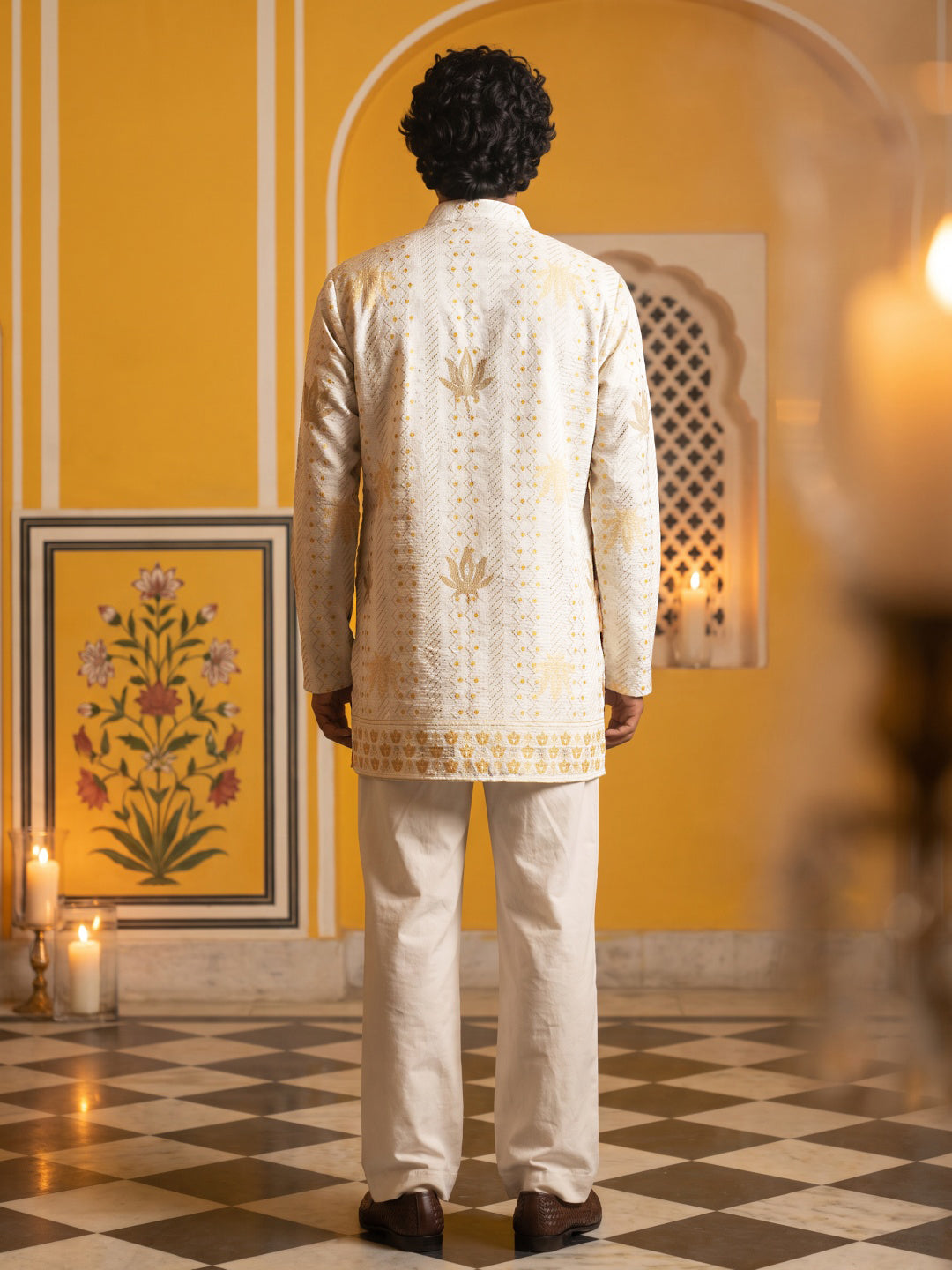 Cotton Blend Printed & Thread Work Kurta with Korean Pants ( 65KP PJ11B 5625White )