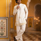Cotton Blend Printed & Thread Work Kurta with Korean Pants ( 65KP PJ11B 5625White )