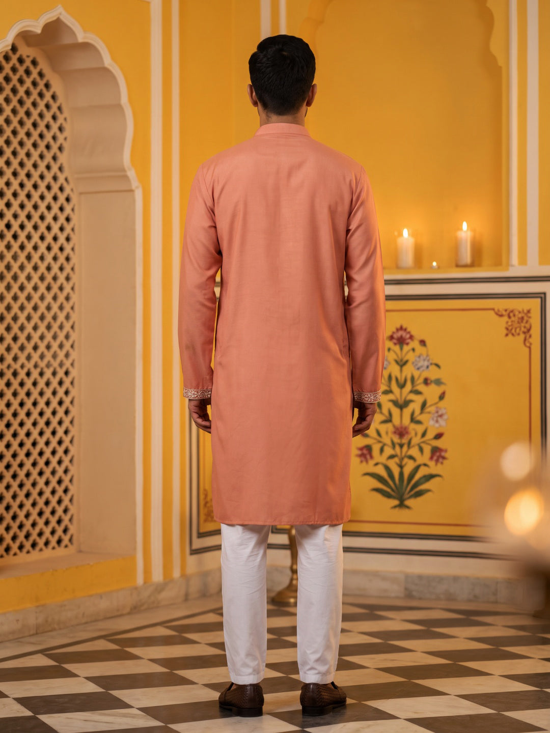 Floral Embroidered Kurta with Korean Pants ( 65KP 5628Peach )