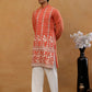 Floral Embroidered Kurta with Korean Pants ( 65KP PJ11W E 5628 Peach )