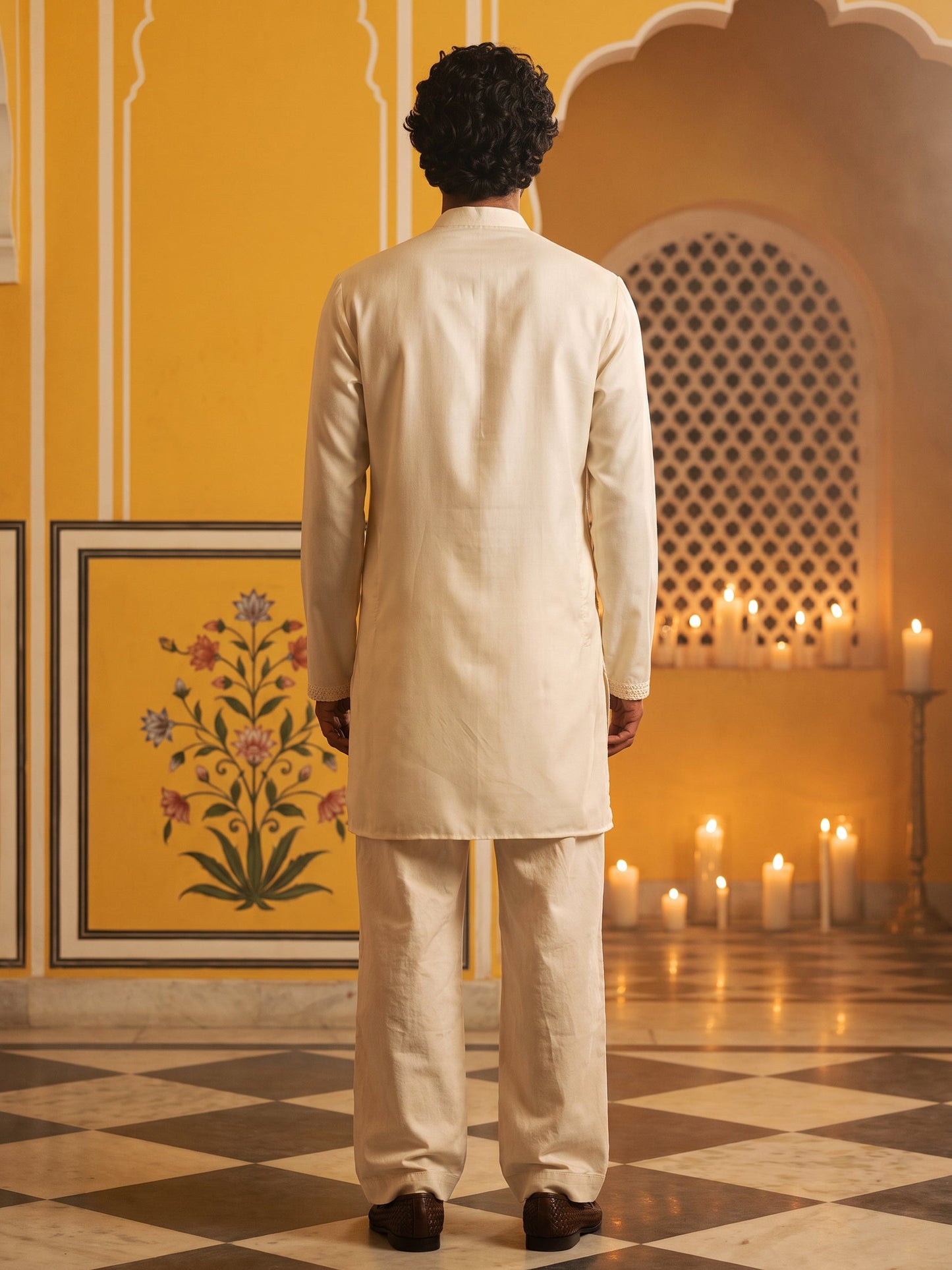 Floral Embroidered Kurta with Korean Pants ( 65KP PJ11W 5629White )