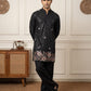 Silk Blend Embroidered & Sequin Kurta with Korean Pants ( 65KP PJ11B B 5644 Black )