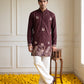 Silk Blend Embroidered & Sequin Kurta for Men ( 65KO 5644 Wine )