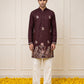 Silk Blend Embroidered & Sequin Kurta for Men ( 65KO 5644 Wine )