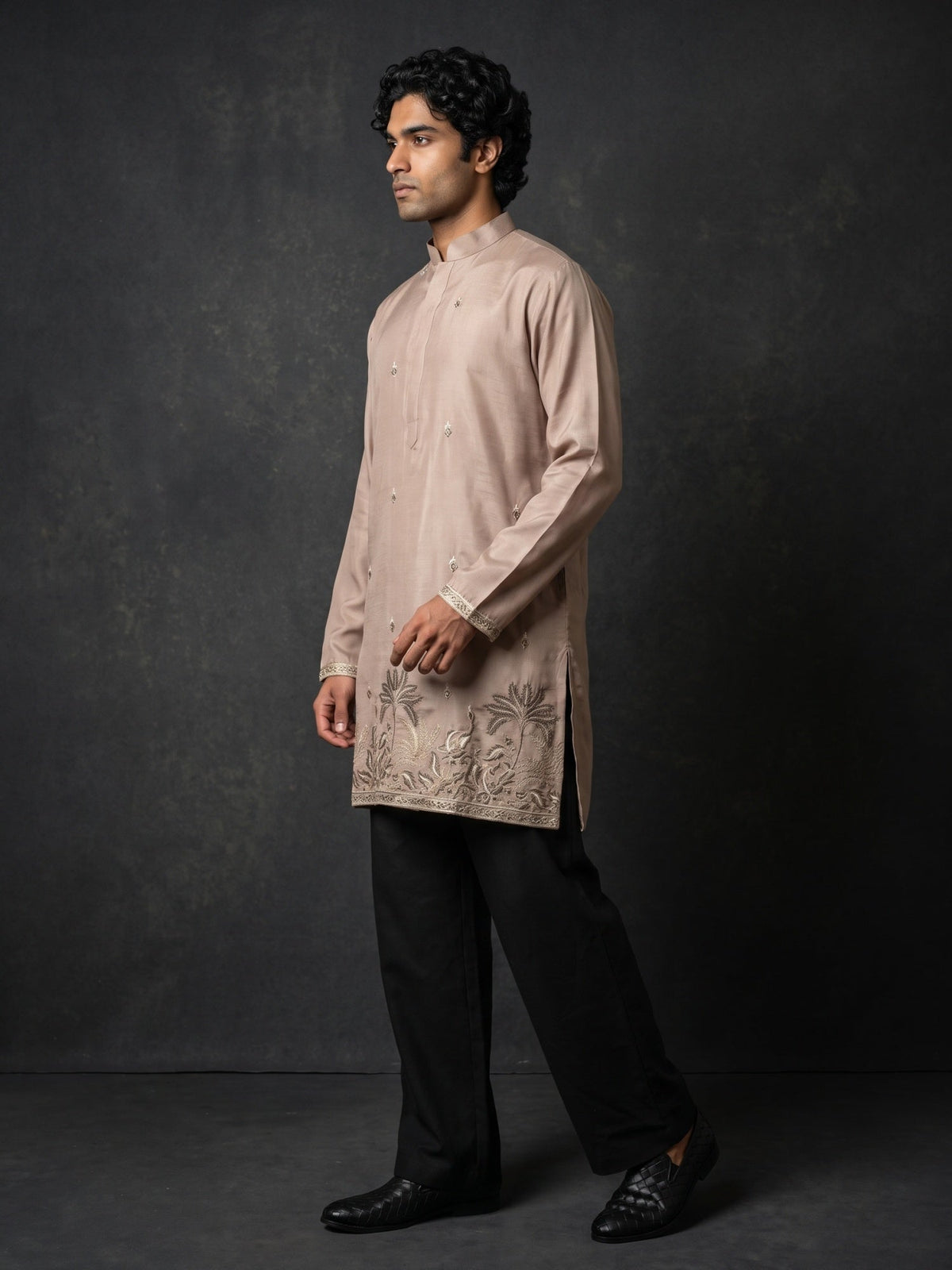 Silk Blend Embroidered Kurta with Korean Pants ( 65KP PJ11B B 5645 Brown )