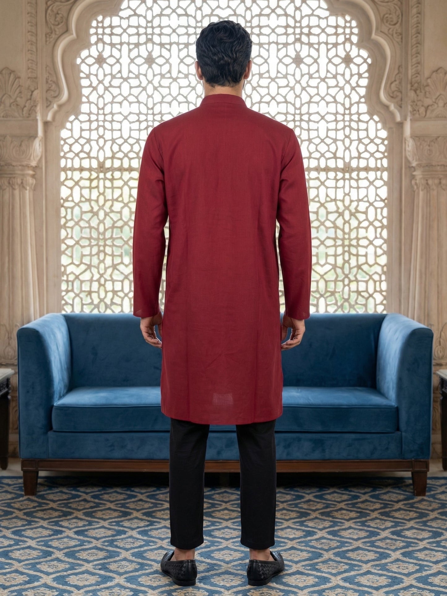 Men’s Classic Silk Blend Kurta Set with Rich Embroidery ( 65KP B-P 5530Maroon )