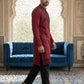 Men’s Classic Silk Blend Kurta Set with Rich Embroidery ( 65KP B-P 5530Maroon )