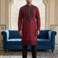 Men’s Classic Silk Blend Kurta Set with Rich Embroidery ( 65KP B-P 5530Maroon )