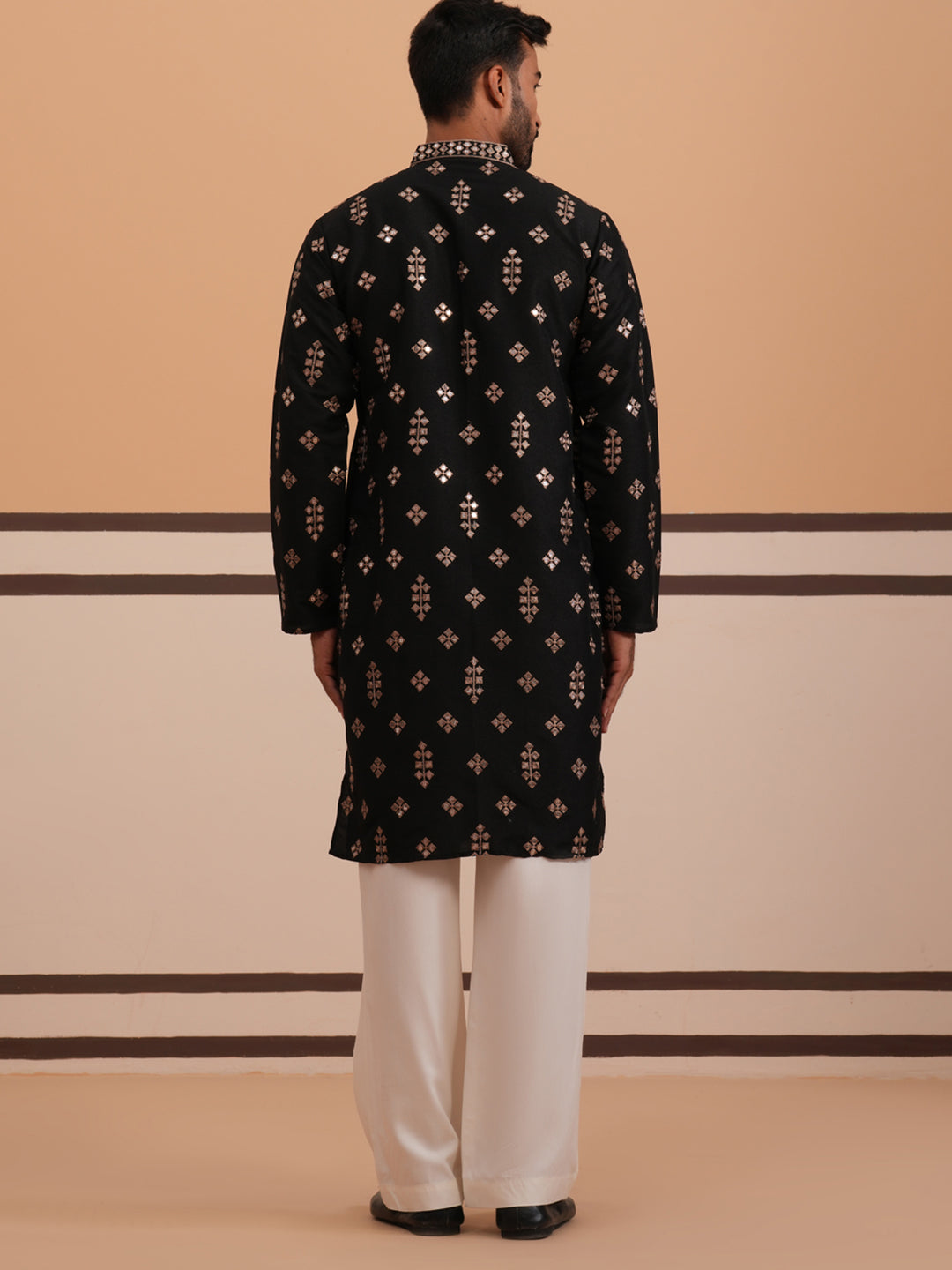 Silk Blend Embroidered Kurta Pyjama Set (65KP D-PJ11W 5355 Black )