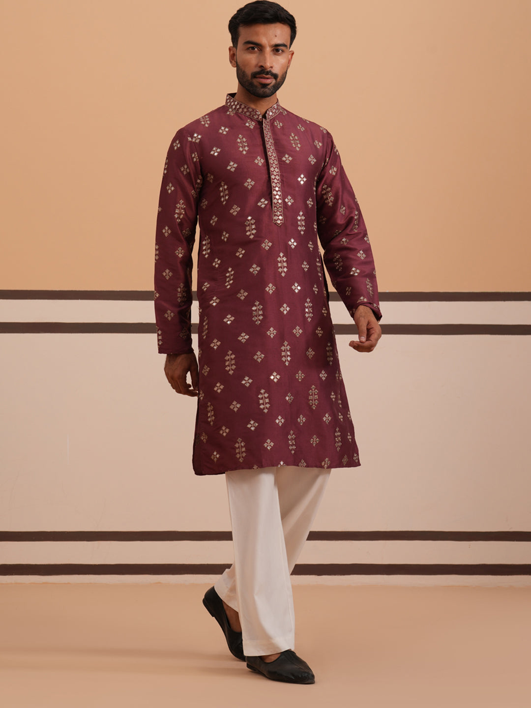 Silk Blend Embroidered Kurta Pyjama Set ( 65KP D-PJ11W 5355 D-PJ11W 5355Maroon )