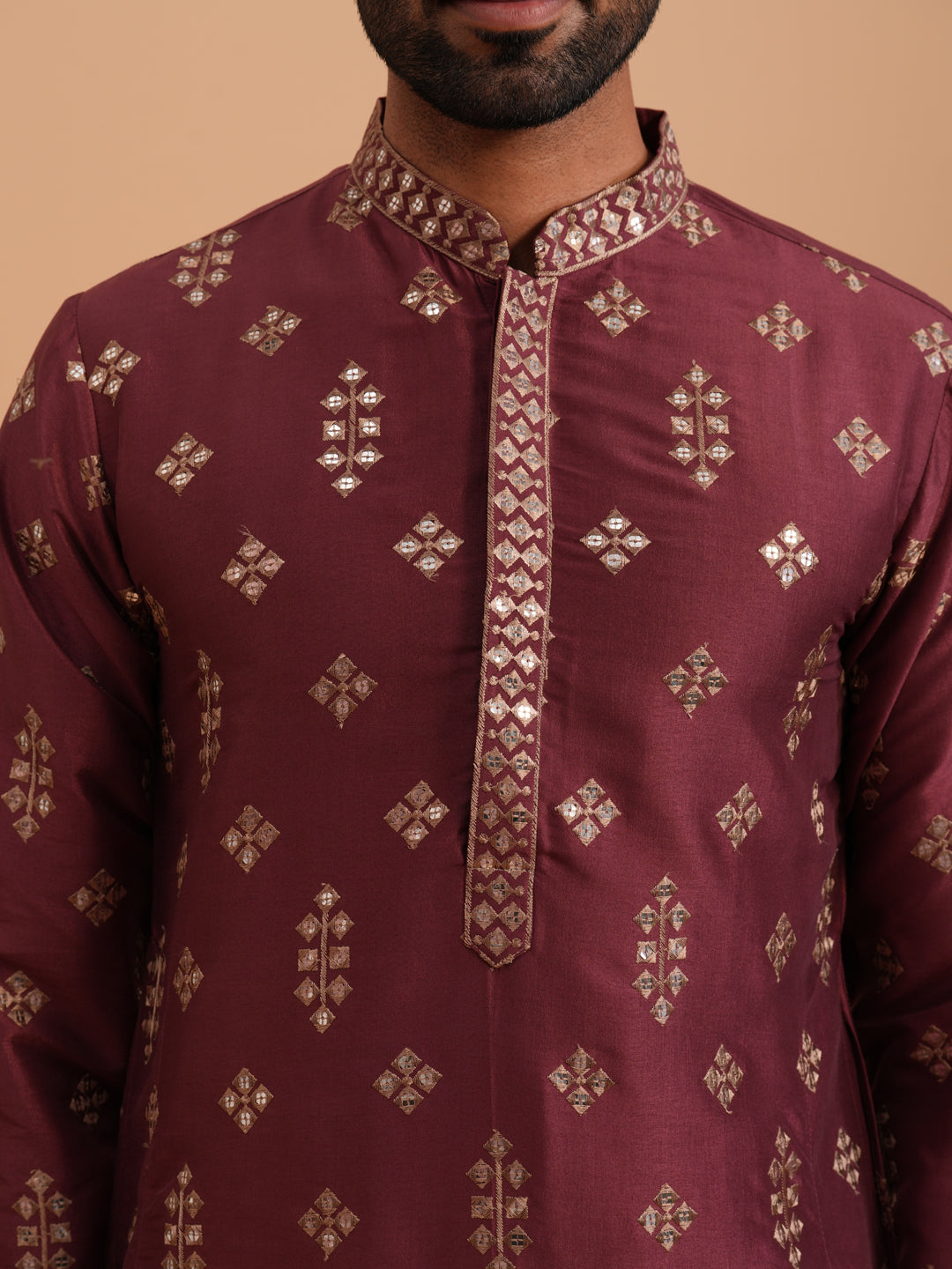 Silk Blend Embroidered Kurta Pyjama Set ( 65KP D-PJ11W 5355 D-PJ11W 5355Maroon )