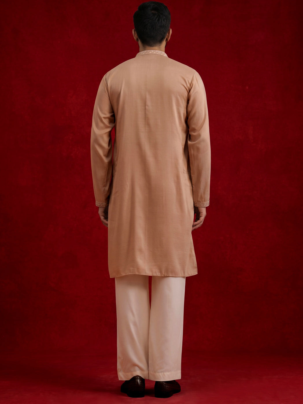 Silk Blend Kurta & Korean Pants with Embroidered Dupatta ( 65KP D-P11W 5375Beige )