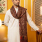 Men Silk Blend Solid Kurta Set with Paisley Printed Dupatta ( 65KP DM-M2 5586White ) [FF] [WAISTCOAT]