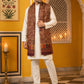 Men Silk Blend Solid Kurta Set with Paisley Printed Dupatta ( 65KP DM-M2 5586White ) [FF] [WAISTCOAT]