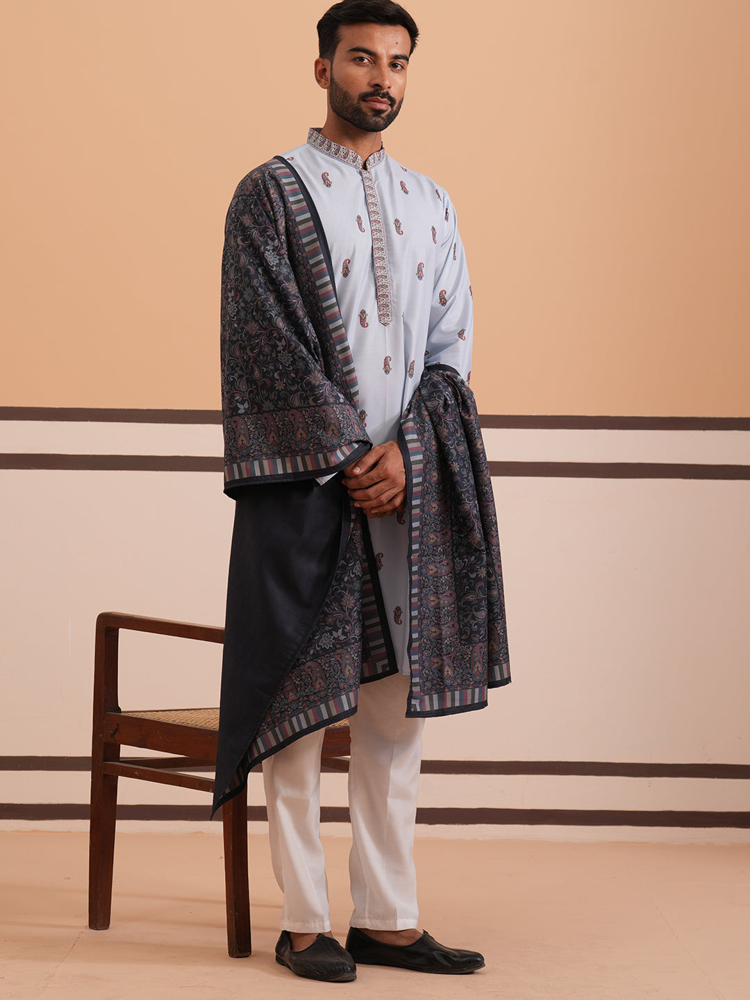 Paisley Print Kurta Pyjama Set with Contrast Dupatta (65KP D 5374 Blue ) [FF] [1-3]