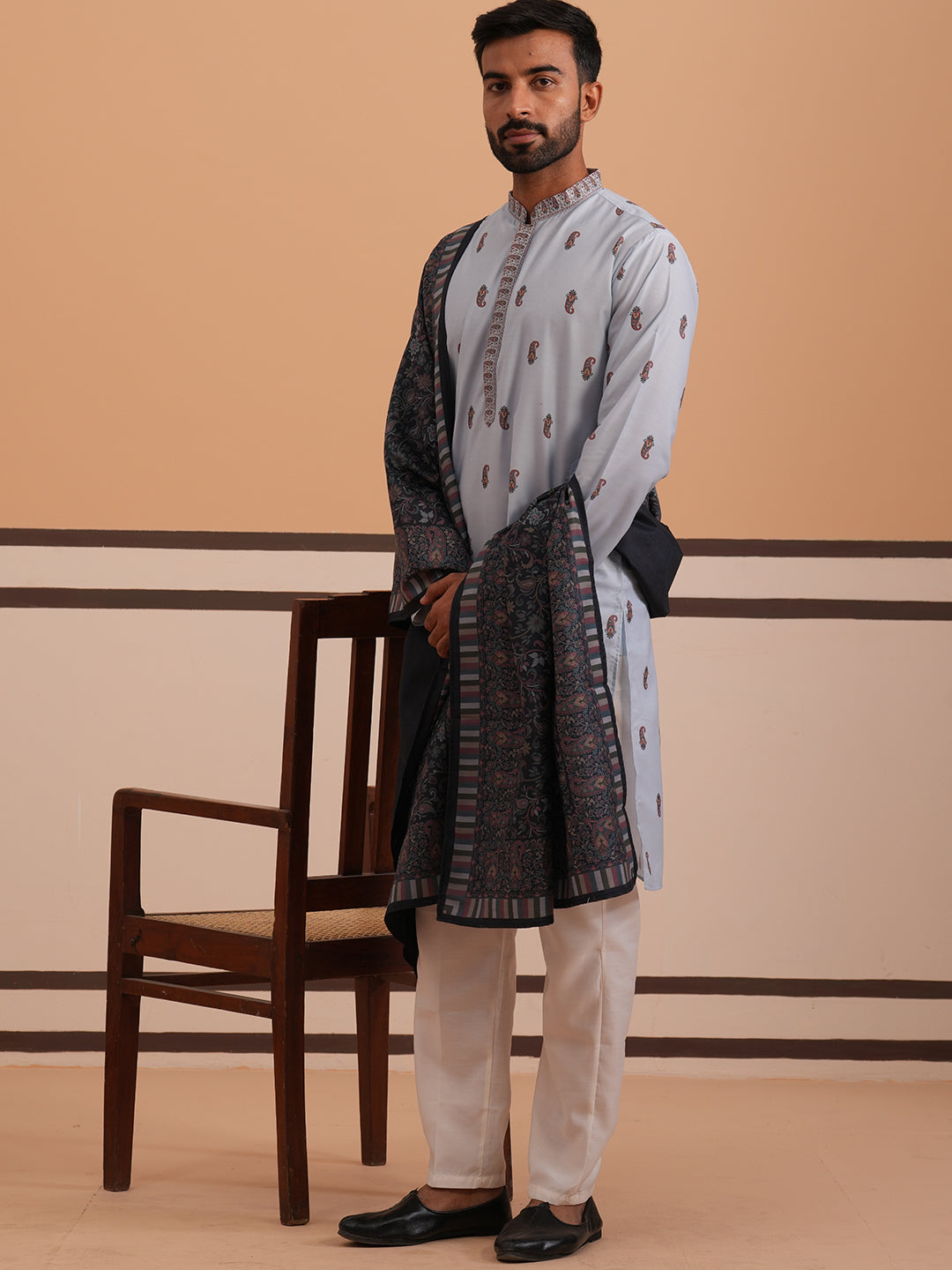 Paisley Print Kurta Pyjama Set with Contrast Dupatta (65KP D 5374 Blue ) [FF] [1-3]