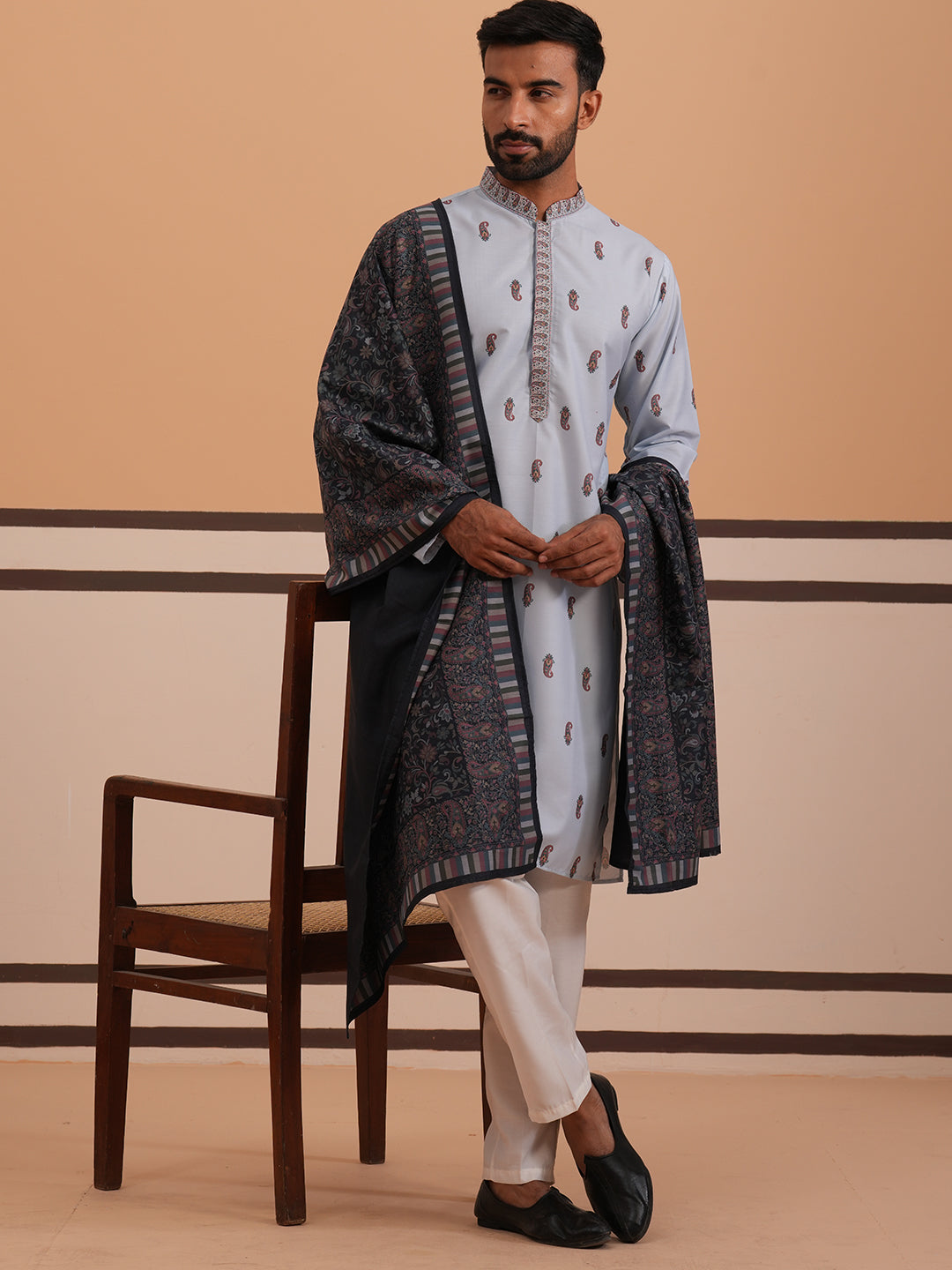 Paisley Print Kurta Pyjama Set with Contrast Dupatta (65KP D 5374 Blue ) [FF] [1-3]