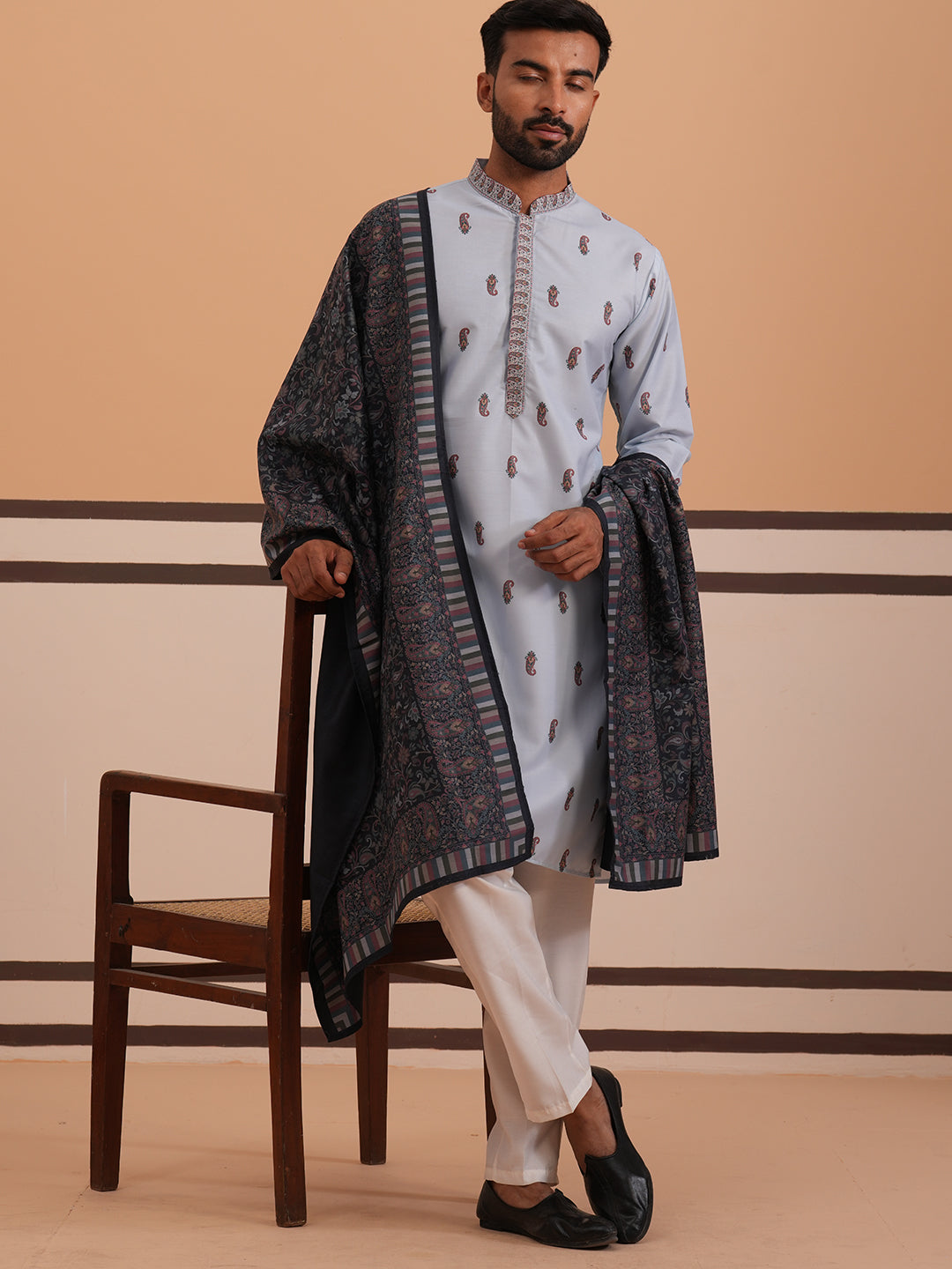 Paisley Print Kurta Pyjama Set with Contrast Dupatta (65KP D 5374 Blue ) [FF] [1-3]