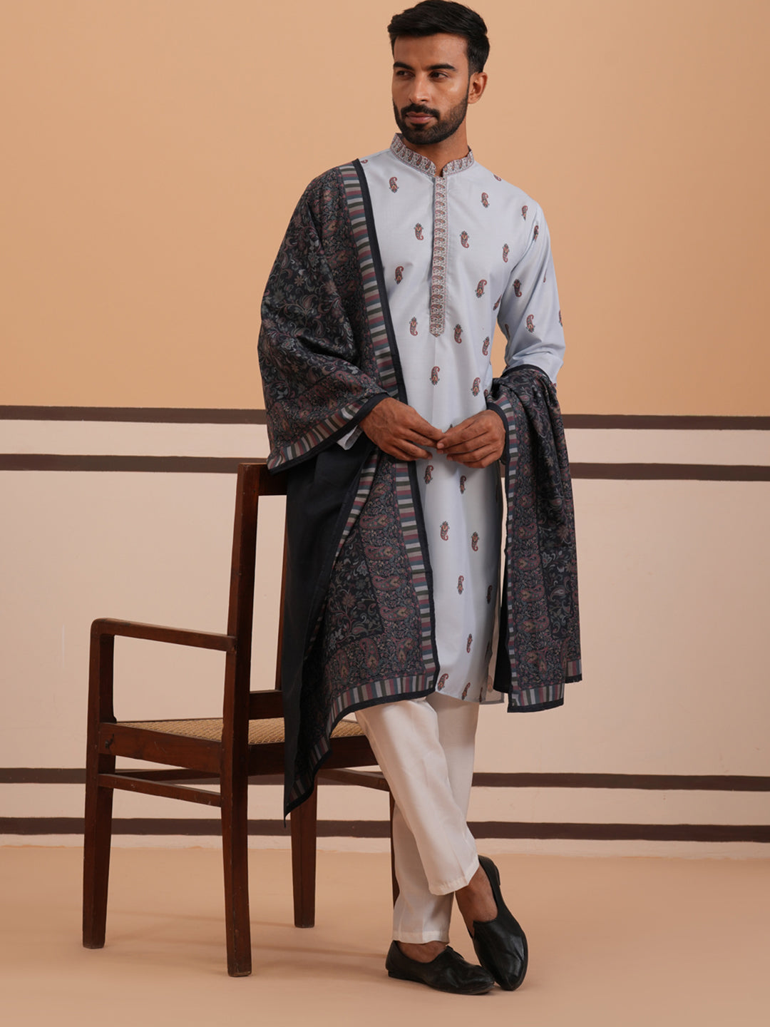 Paisley Print Kurta Pyjama Set with Contrast Dupatta (65KP D 5374 Blue ) [FF] [1-3]