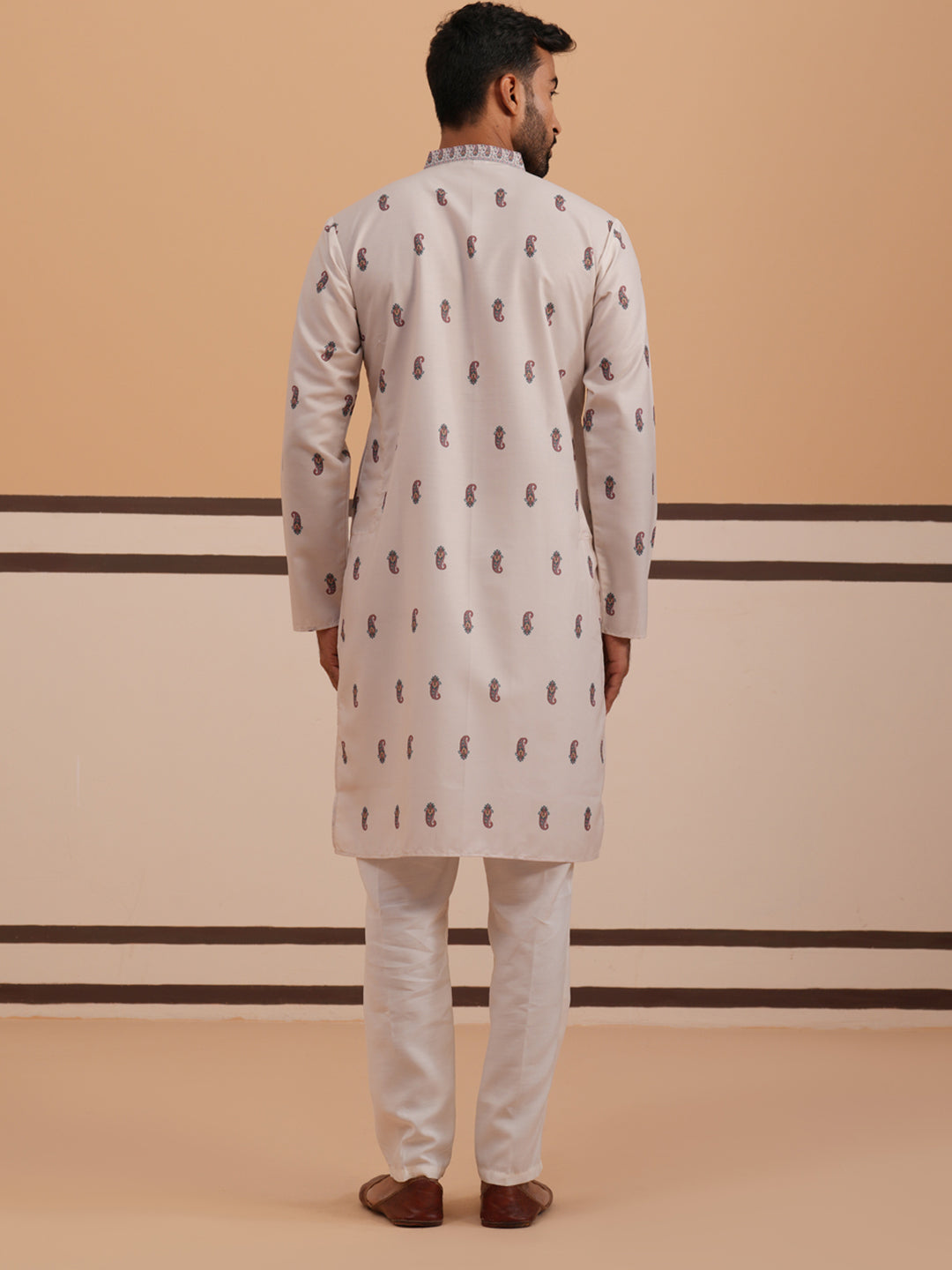 Paisley Print Kurta Pyjama Set with Contrast Dupatta ( 65KP D 5374 D 5374Cream ) [FF] [1-3]