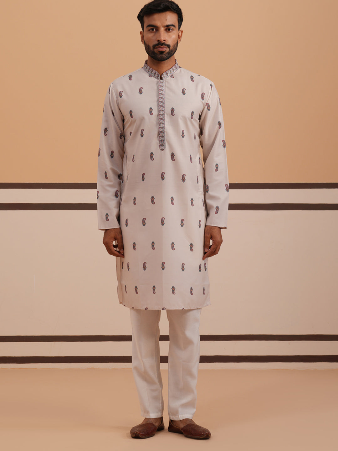 Paisley Print Kurta Pyjama Set with Contrast Dupatta ( 65KP D 5374 D 5374Cream ) [FF] [1-3]