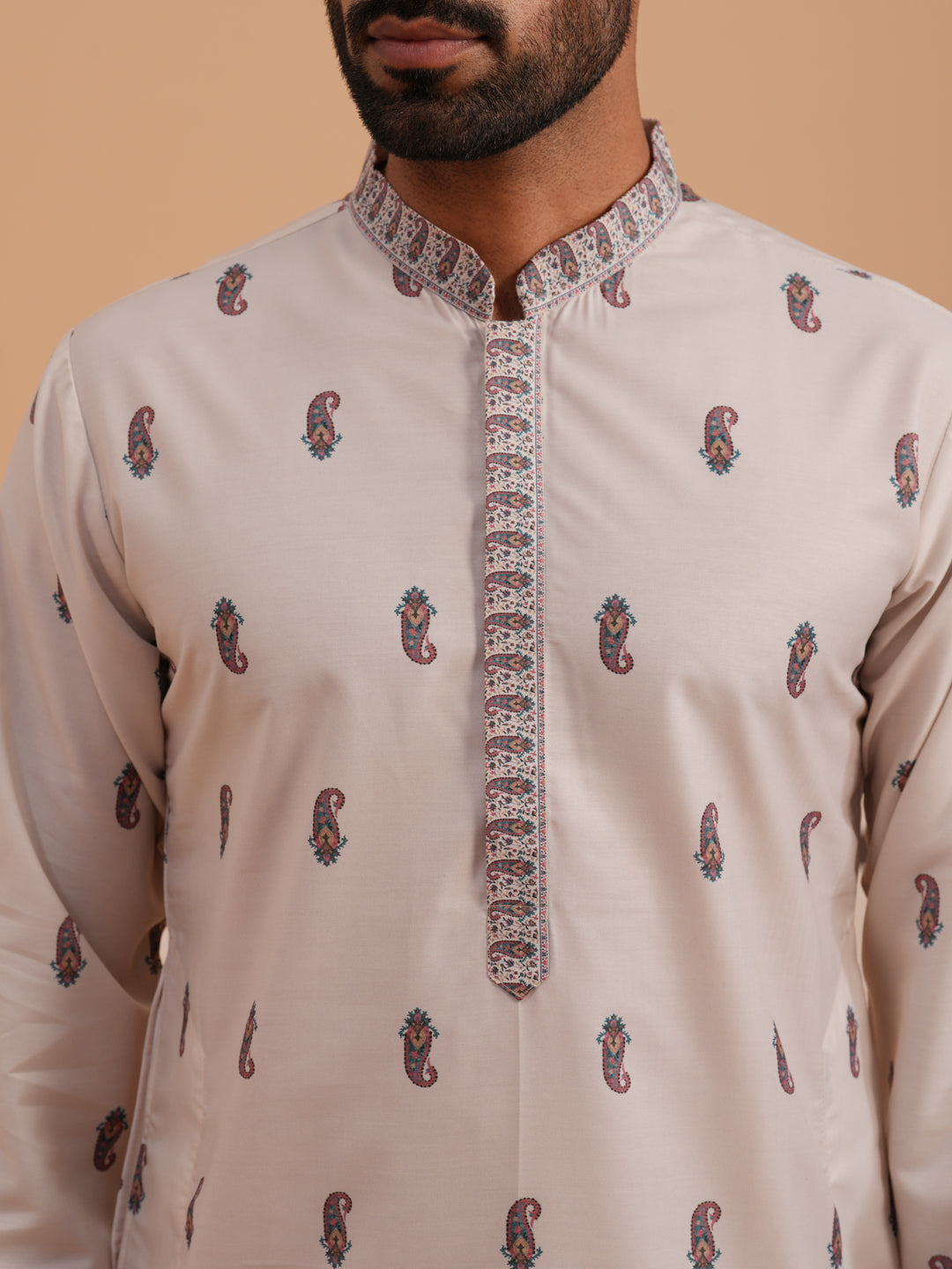 Paisley Print Kurta Pyjama Set with Contrast Dupatta ( 65KP D 5374 D 5374Cream ) [FF] [1-3]