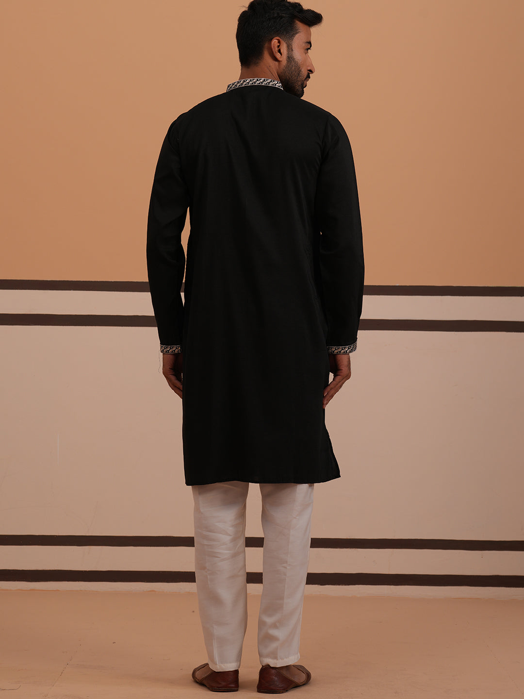 Silk Blend Kurta Set with Matching Embroidered Dupatta (65KP D 5375 Black ) [FF] [A-1-4]