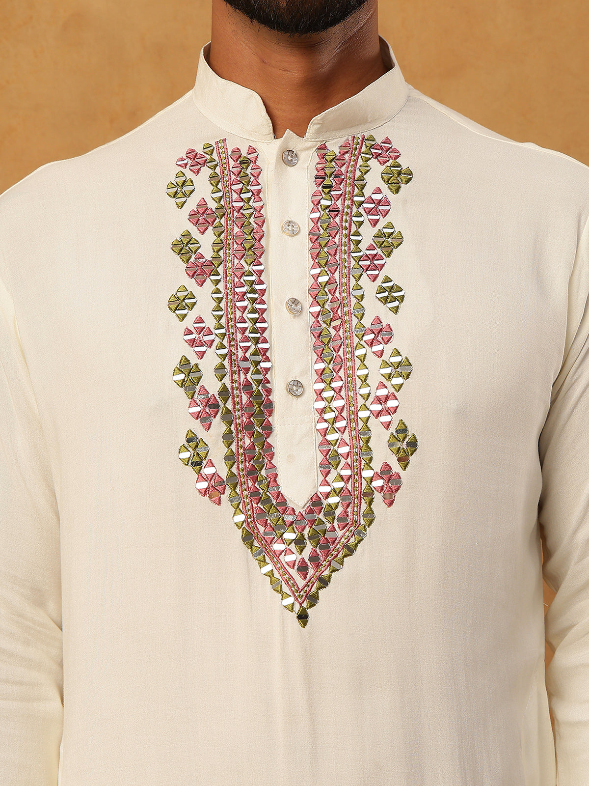 Traditional Silk Blend Kurta Pyjama & Dupatta Set (65KP D 5433 White )